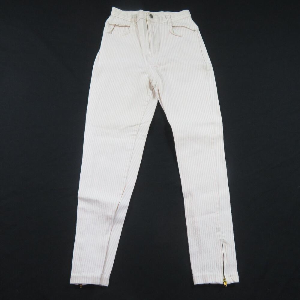 First Pin Striped Jeans White Pink Made In USA Womens 11 Measured 24x28 1980s